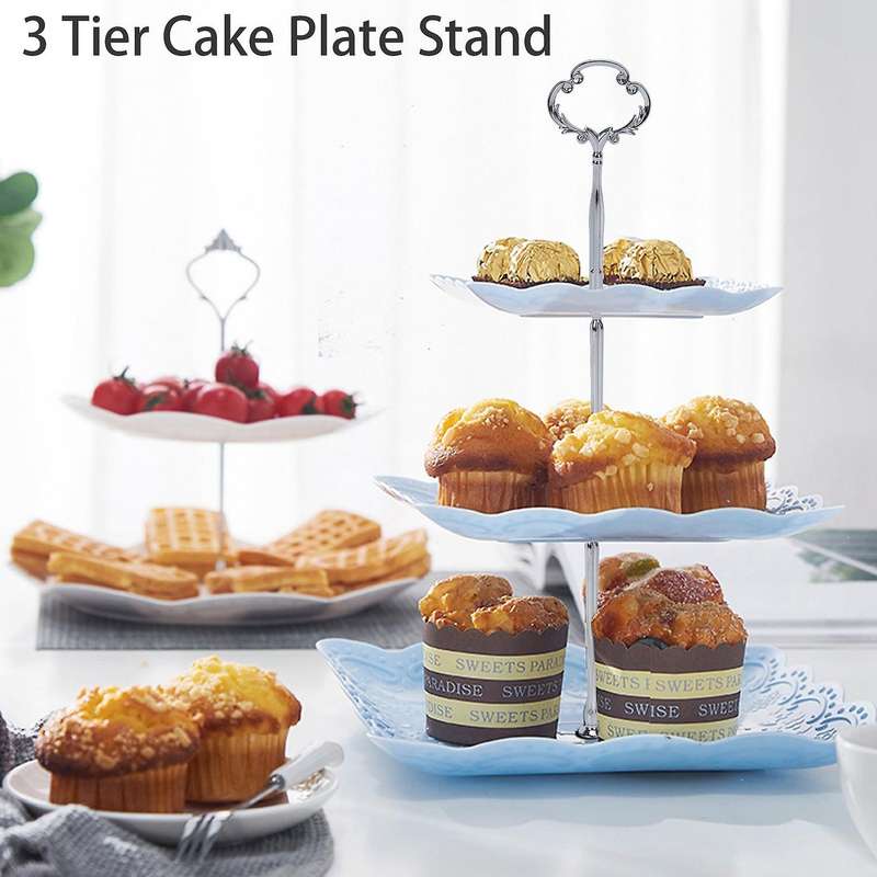 1set 2 3 Tier Cake Plate Stand Heavy Metal Center Handle Fitting Hardware Rod Shape:Ornate Victoria