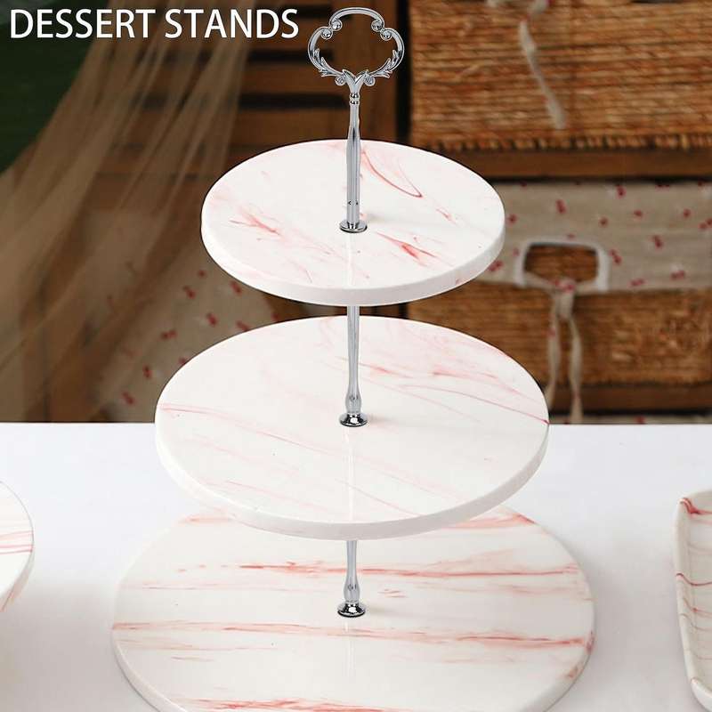 1set 2 3 Tier Cake Plate Stand Heavy Metal Center Handle Fitting Hardware Rod Shape:Ornate Victoria