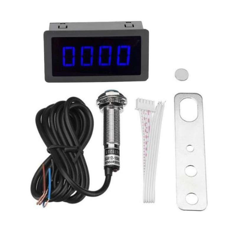 1Set 12V 24V Measuring Gauge 4 Digital Blue LED Tachometer RPM Speed Meter 10-9999RPM Hall Proximity