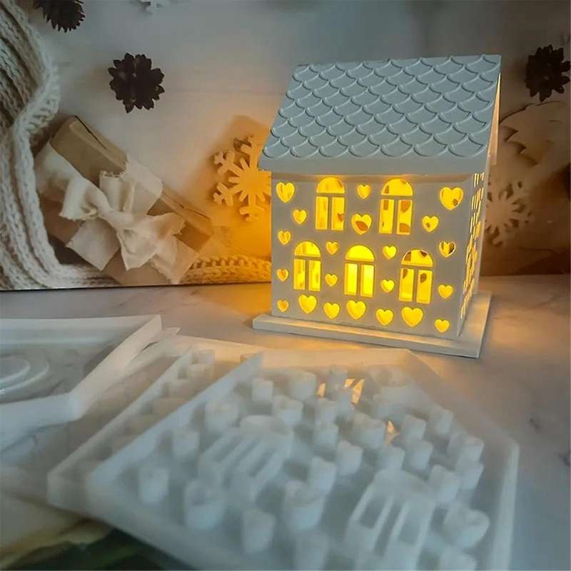 1Set 3D House Silicone Molds for Resin Concrete Love House Candle Holder Mold House Shaped Decoratio