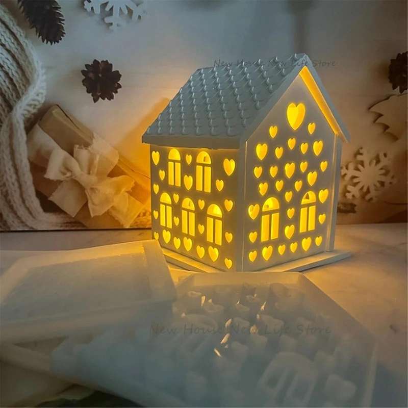 1Set 3D House Silicone Molds for Resin Concrete Love House Candle Holder Mold House Shaped Decoratio