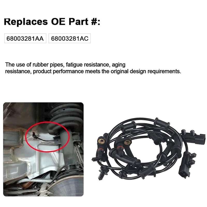 1set Abs Wheel Speed Sensor for 3.6l 2012-2017 3.8l 2007-2011 68003281aa 52125003ab