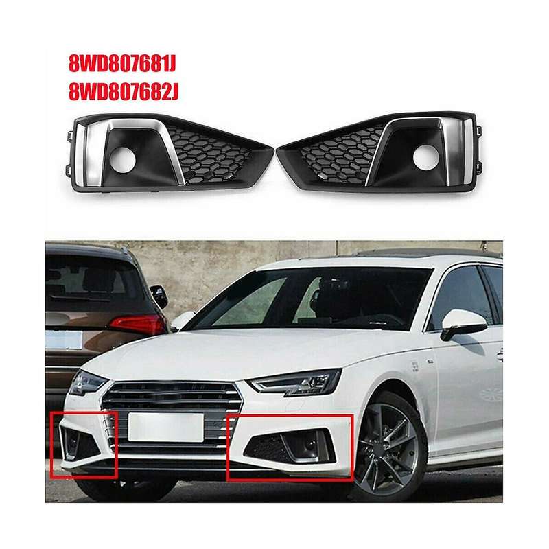 1set Car Front Lower Bumper Grille Fog Light Cover Honeycomb for A4 B9 S4 2019-2020 8wd807681j 8wd8