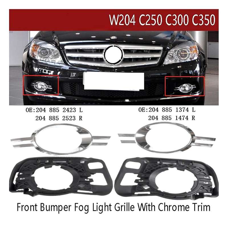 1set Front Bumper Fog Light Grille with Chrome Trim for W204 C250 C300 C350 2048852423 2048852523