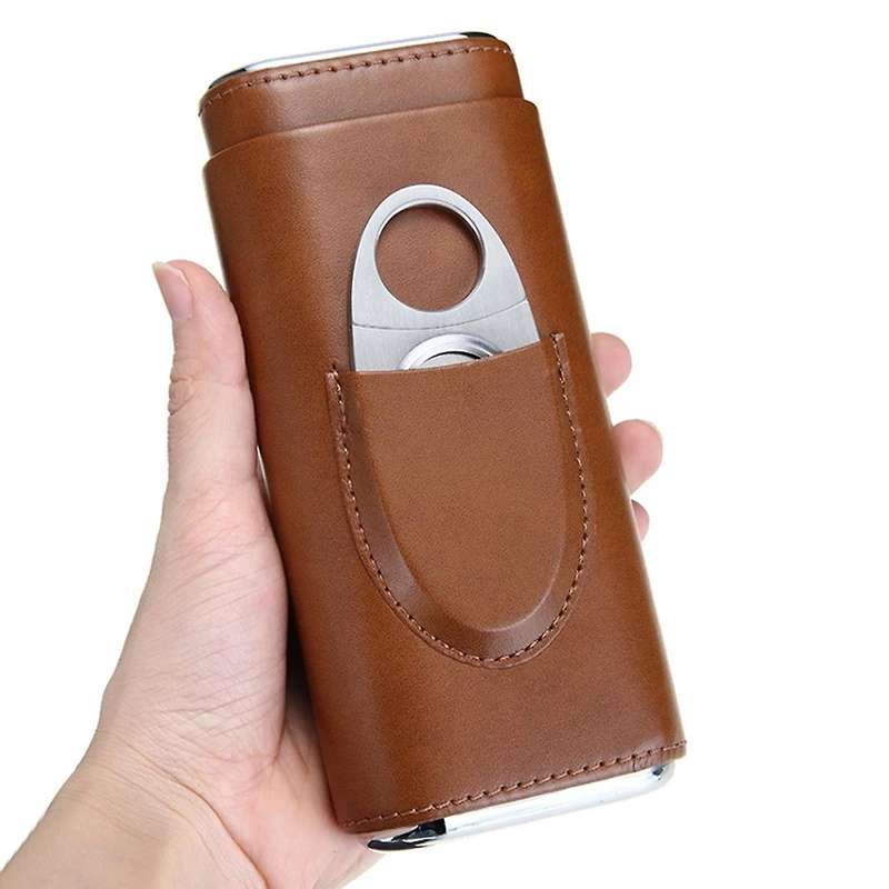 1Set Humidor Cigar Case Holder Hold Cigars with Cutter New Portable Leather Delicate Travel Kit Humi