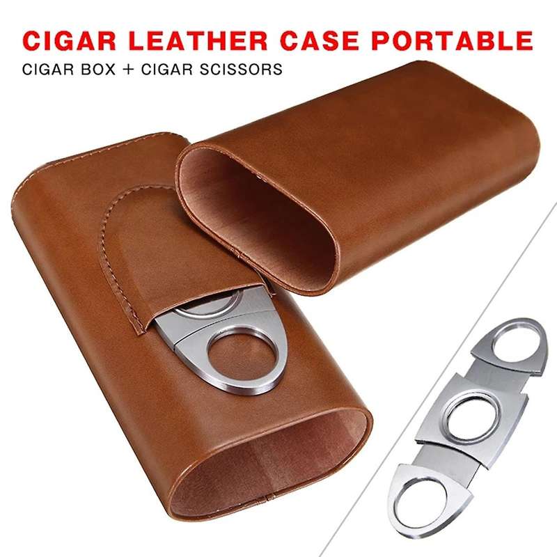 1Set Humidor Cigar Case Holder Hold Cigars with Cutter New Portable Leather Delicate Travel Kit Humi