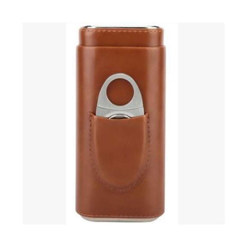 1Set Humidor Cigar Case Holder Hold Cigars with Cutter New Portable Leather Delicate Travel Kit Humi