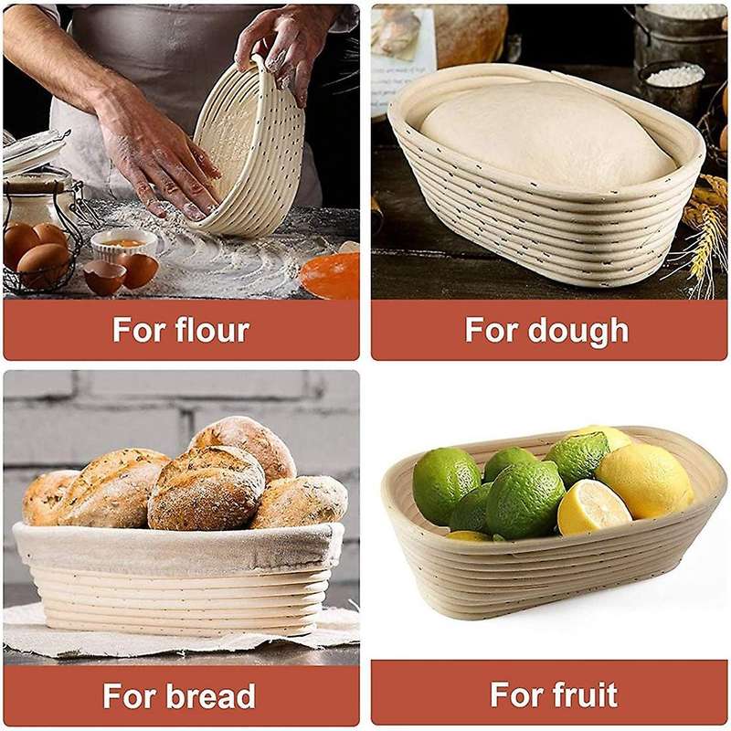 1Set Oval Bread Banneton Proofing Basket, 10 Inch Baking Bowl Kit for Sourdough with Dough , Bread L