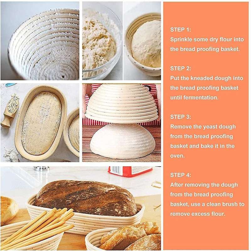1Set Oval Bread Banneton Proofing Basket, 10 Inch Baking Bowl Kit for Sourdough with Dough , Bread L
