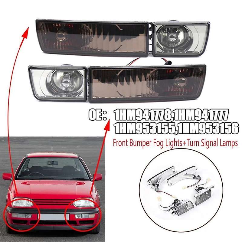 1set Smoked Front Bumper Fog Lights+turn Signal Lamps for Golf Mk3 1993-1998 1hm941778 1hm941777 1hm