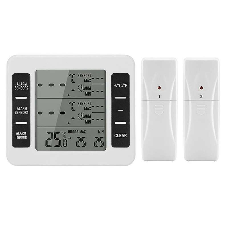 1set Wireless Freezer Thermometer 2 Remote Sensors Alarm Low Temperature Refrigerator Thermometer C