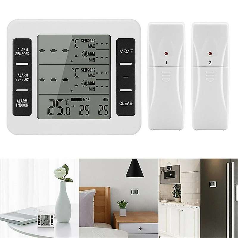 1set Wireless Freezer Thermometer 2 Remote Sensors Alarm Low Temperature Refrigerator Thermometer C