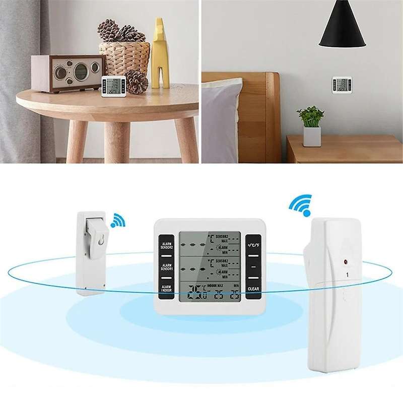1set Wireless Freezer Thermometer 2 Remote Sensors Alarm Low Temperature Refrigerator Thermometer C