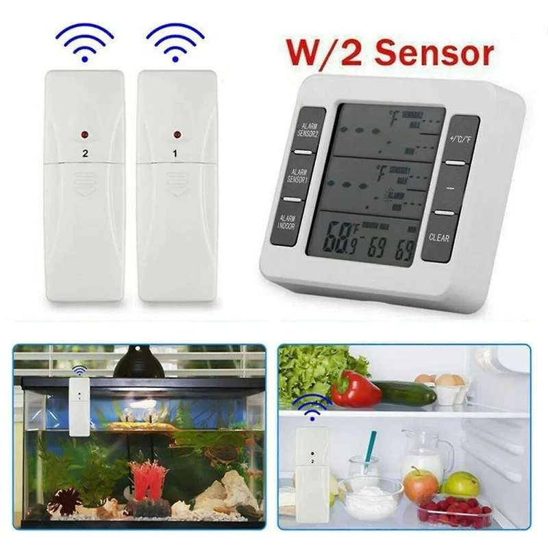 1set Wireless Freezer Thermometer 2 Remote Sensors Alarm Low Temperature Refrigerator Thermometer C