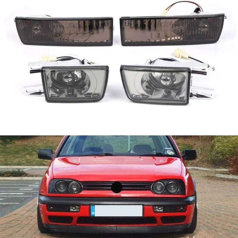 1set/4pcs Car Front Bumper Fog Light+turn Signal Lamp for Mk3 Golf 1993-1998 Smoked Lens Foglight Co
