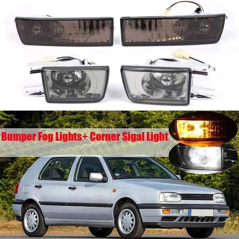 1set/4pcs Car Front Bumper Fog Light+turn Signal Lamp for Mk3 Golf 1993-1998 Smoked Lens Foglight Co