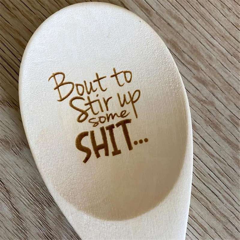 1x Funny Spoons,Bout to Stir Up Some Shit Engraved Funny Wooden Spoon,Unique Wooden Spoon