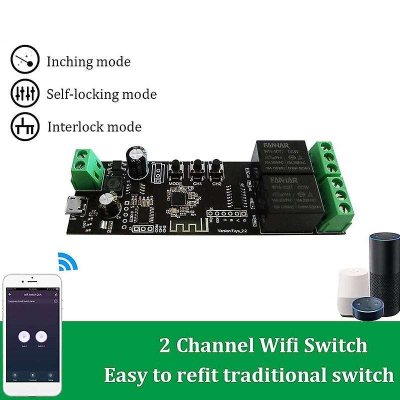 2 Channel Wifi Momentary Inching Relay Self-locking Switch Module Smart Life/tuya App Control Wifi