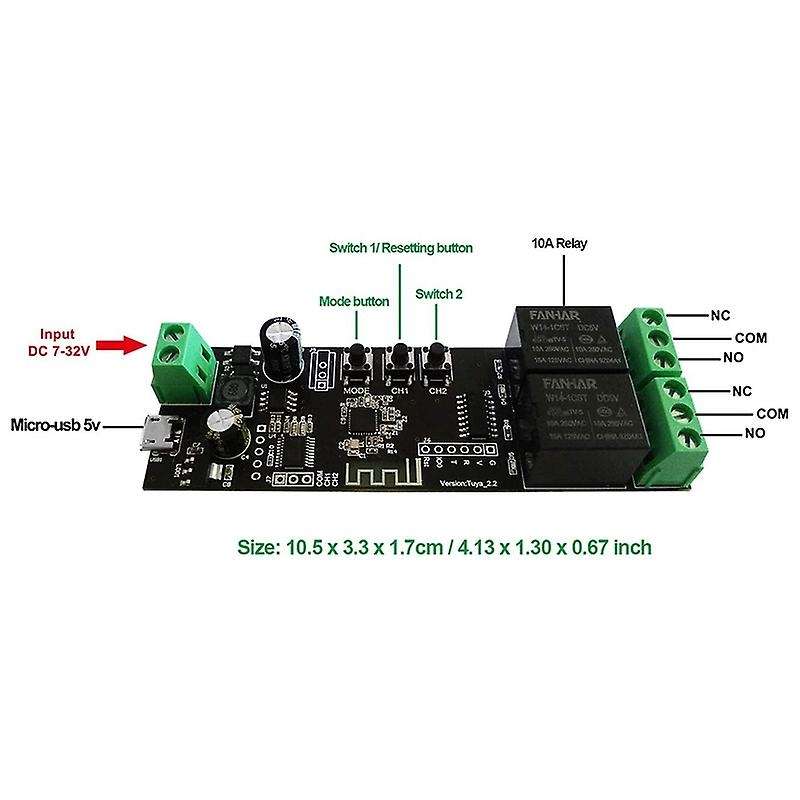 2 Channel Wifi Momentary Inching Relay Self-locking Switch Module Smart Life/tuya App Control Wifi