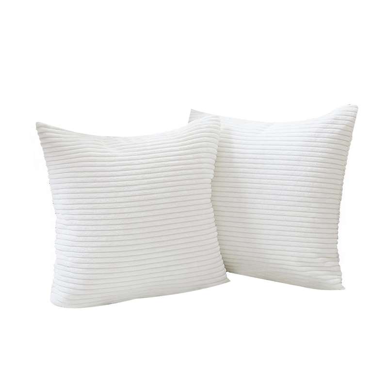 2 Decor Pillow Covers Striped Velvet Corduroy Decorative Throw Toss Cushion Cover for Sofa, Pure Wh