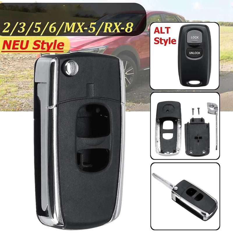 2 Buttons Remote Flip Folding Car Key Shell Case Uncut Blank Blade Replacement for 2 3 5 6 MX-5 RX-