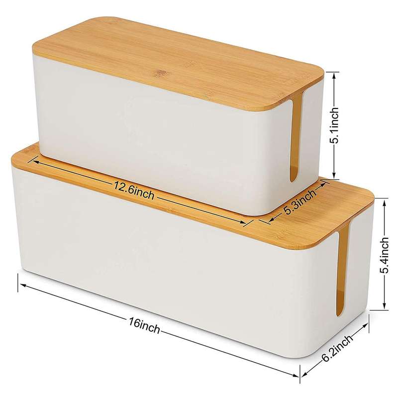 2 Cable Storage Box Large Box with Bamboo Lid for Messy Cables Wire Management