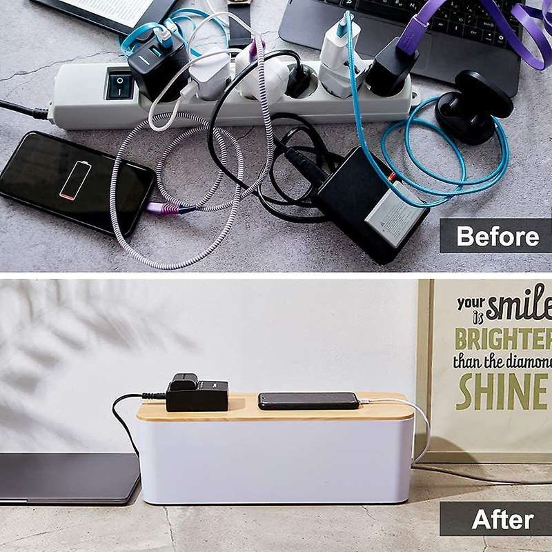 2 Cable Storage Box Large Box with Bamboo Lid for Messy Cables Wire Management