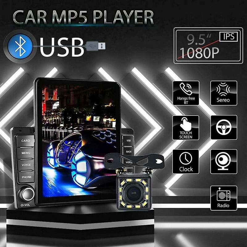 2 Din 9.5 Inch Touch-Screen MP5 Player Car Stereo FM Radio for /Android CarPlay Mirror Link Navi Blu