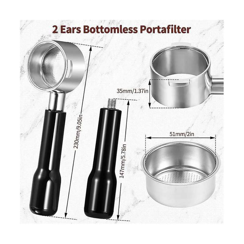 2 Ears 51mm Bottomless Portafilter with Filter Basket for Ecp3420/ec155/bco430/ec260 Espresso Machin