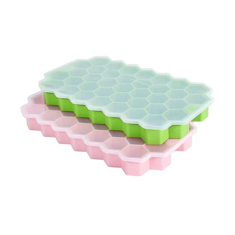2 Ice Trays, Silica Gel Ice Molds, with Sealing Covers, Ice Trays for Refrigerators, Reusable(green
