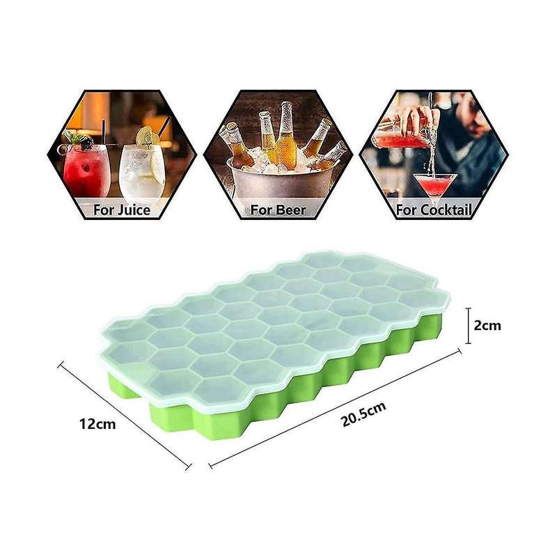 2 Ice Trays, Silica Gel Ice Molds, with Sealing Covers, Ice Trays for Refrigerators, Reusable(green
