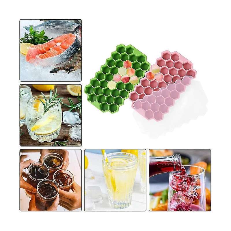 2 Ice Trays, Silica Gel Ice Molds, with Sealing Covers, Ice Trays for Refrigerators, Reusable(green