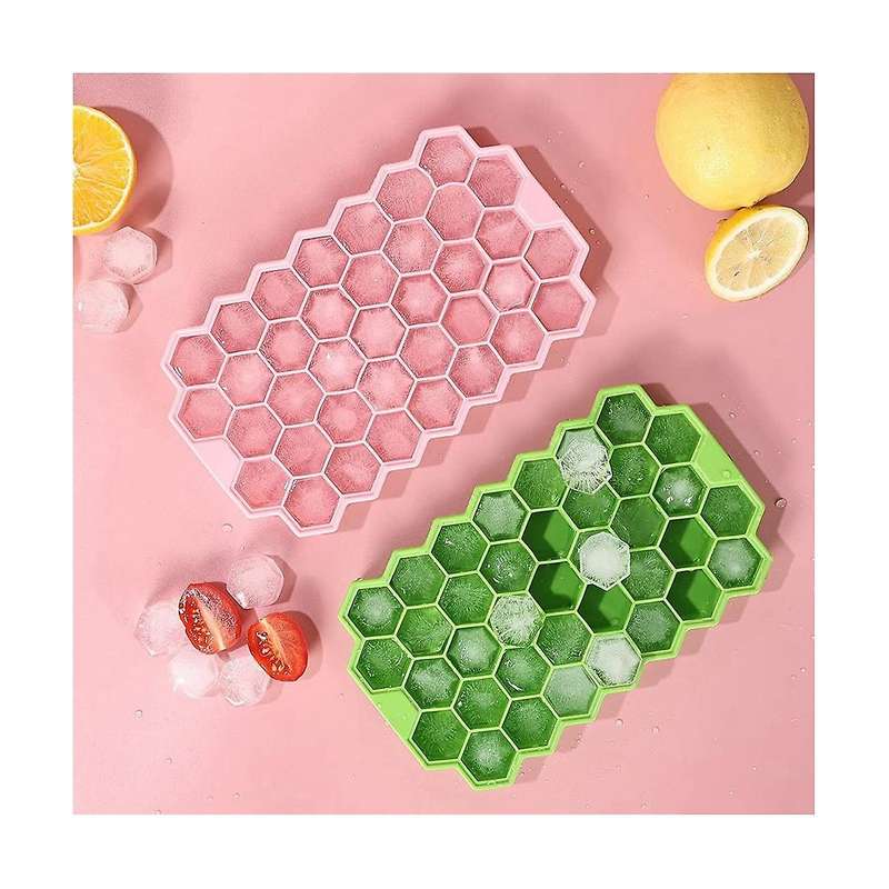 2 Ice Trays, Silica Gel Ice Molds, with Sealing Covers, Ice Trays for Refrigerators, Reusable(green