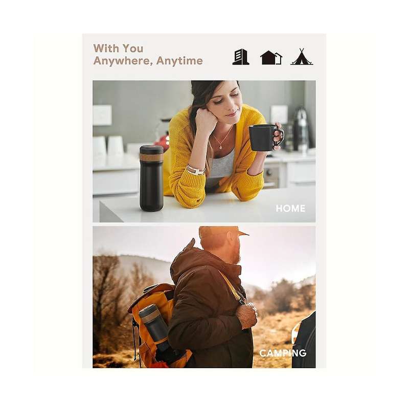 2 In 1 Portable 320ml Coffee Pot French Press Coffee Maker Stainless Steel Chilled Insulated 8h Tra
