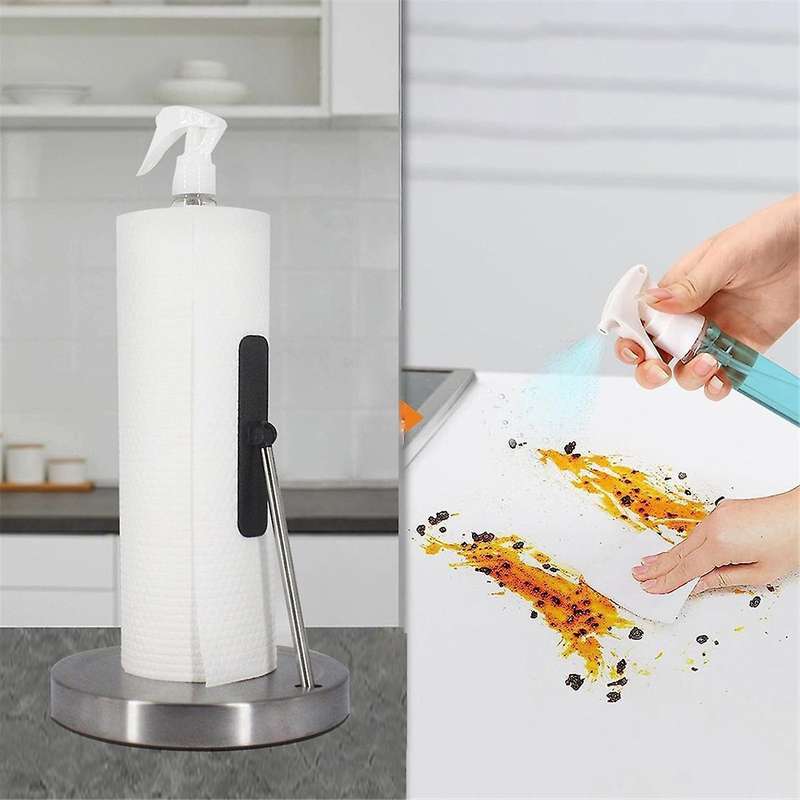 2 In 1 Paper Towel Holder with Spray Bottle, Countertop Paper Towels Holders Stand Under Cabinet Pap