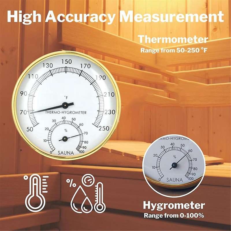 2 in 1 Sauna Thermometer Fahrenheit, Sauna Thermometer & Hygrometer Indoor Temperature Humidity Mon