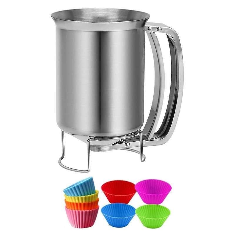 2 In 1 Stainless Steel 800ml Batter Dispenser with Squeeze Handle, Pancake Pourer Batter Pitcher Mix