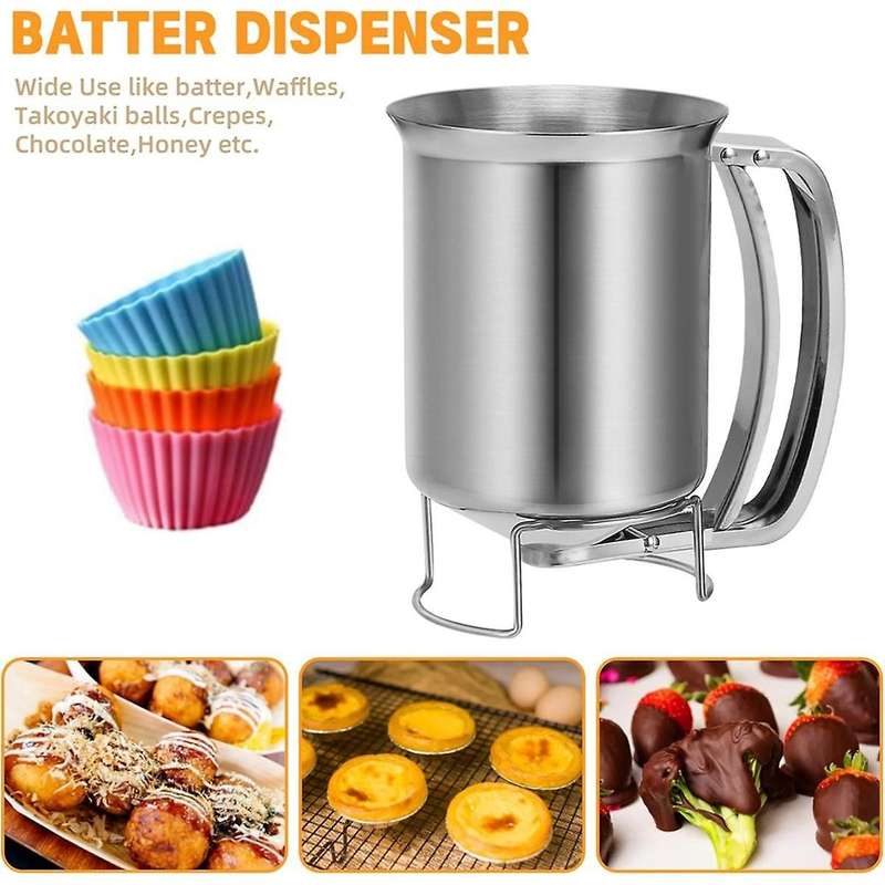 2 In 1 Stainless Steel 800ml Batter Dispenser with Squeeze Handle, Pancake Pourer Batter Pitcher Mix