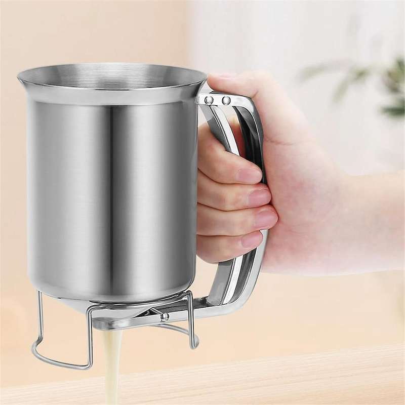 2 In 1 Stainless Steel 800ml Batter Dispenser with Squeeze Handle, Pancake Pourer Batter Pitcher Mix