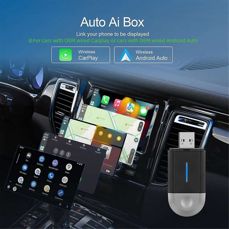 2 in 1 Wireless CarPlay Adapter Android Auto Wireless Adapter, Car Dongle Converts Wired to Wireles