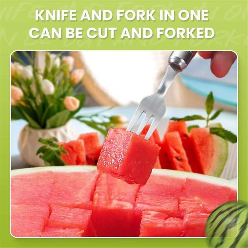 2 in 1 Stainless Steel Fruit Cutter,Portable Dual Head Watermelon Cutter Slicer Tool, Watermelon For