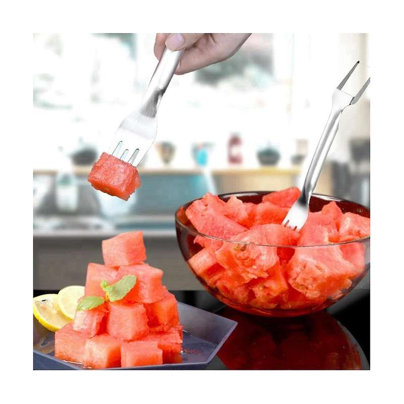 2 In 1 Watermelon Fork Slicer, Dual Head Fruit Forks Slicer Knife Fruit Vegetable Tools for Family