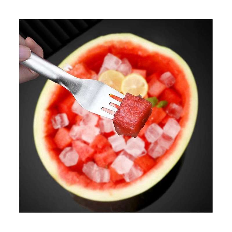 2 In 1 Watermelon Fork Slicer, Dual Head Fruit Forks Slicer Knife Fruit Vegetable Tools for Family