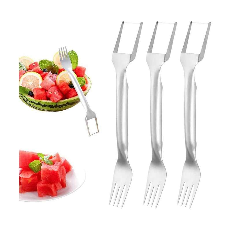 2 In 1 Watermelon Fork Slicer, Dual Head Fruit Forks Slicer Knife Fruit Vegetable Tools for Family
