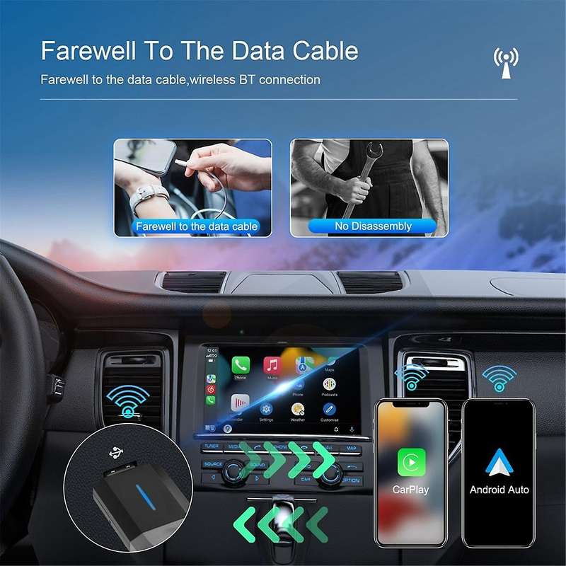 2 in 1 Wireless CarPlay Adapter Android Auto Wireless Adapter, Car Dongle Converts Wired to Wireless