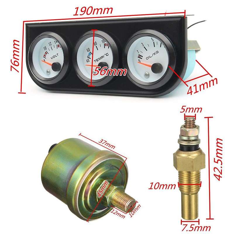 2 inch /52mm Car Triple Gauge Kit 3In1 Voltmeter RPM Water Temp Oil Pressure Gauge Car Meter