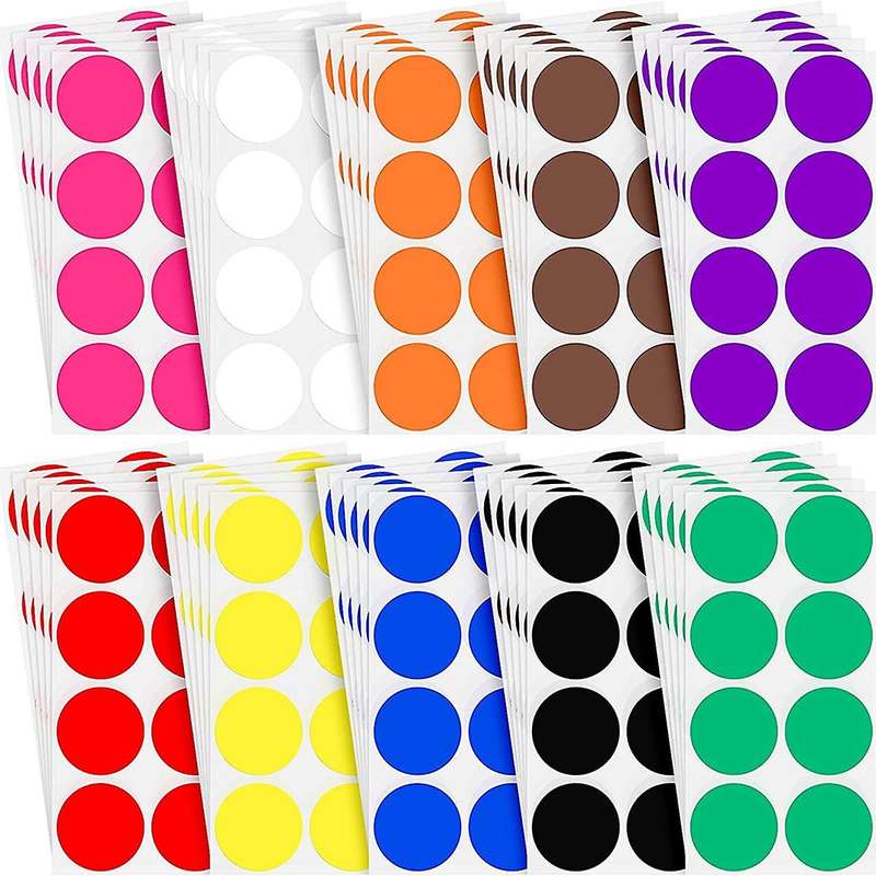 2 Inch Round Color Coding Sticker 10 Assorted Colors Circle Dot Labels Self-Adhesive Colored Solid C