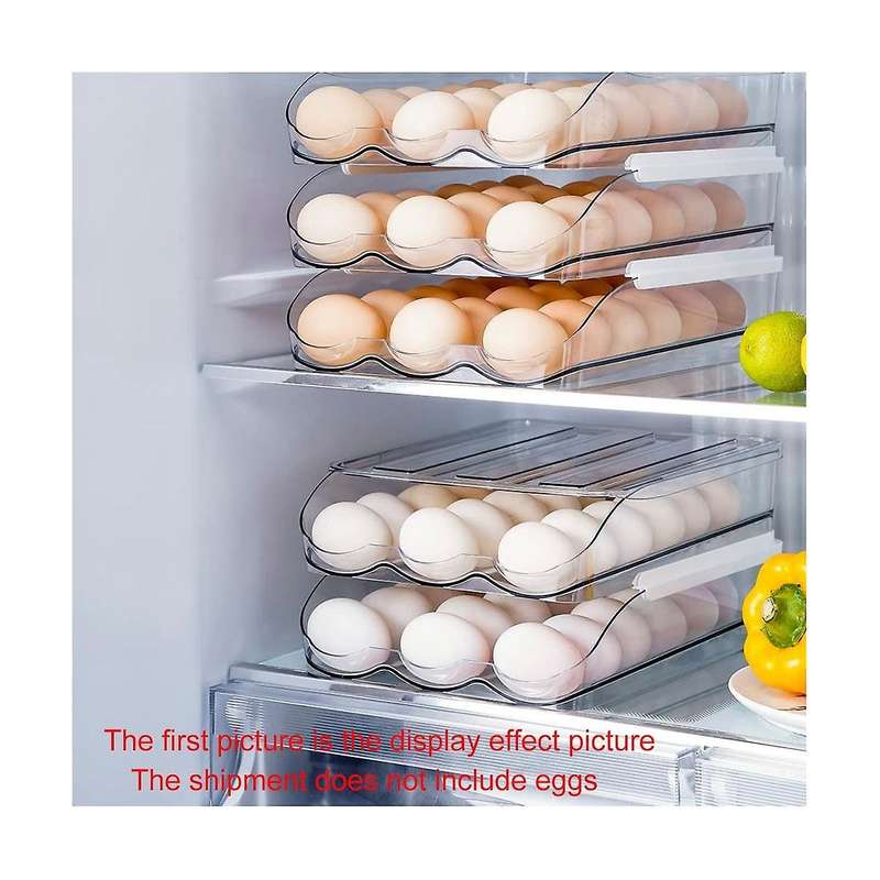 2 Layer Egg Holder Egg Storage Container for Refrigerator,ramp Type Auto Roll Egg Organizer for Ref