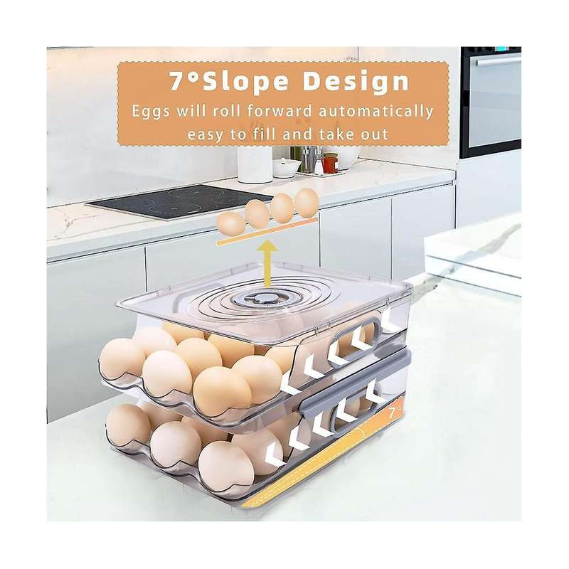 2 Layer Storage Egg Container for Refrigerator,automatically Rolling Egg Holder for Refrigerator wit