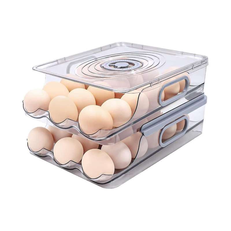 2 Layer Storage Egg Container for Refrigerator,automatically Rolling Egg Holder for Refrigerator wit